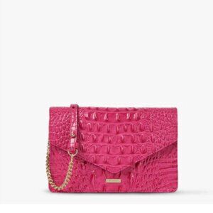 Brahmin Wendy Paradise Pink Melbourne Crossbody Clutch Convertible Croc-Embossed